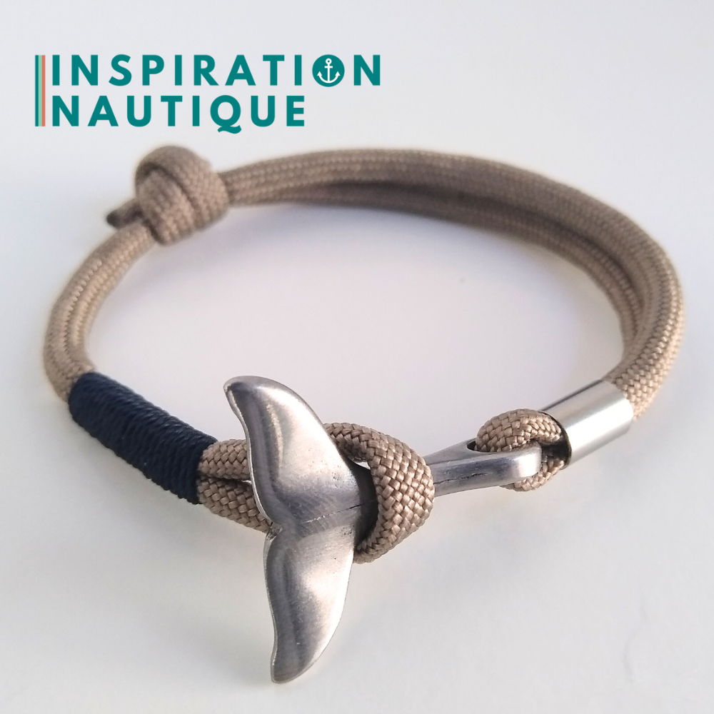 Bracelet marin avec queue de baleine en paracorde 550 et acier inoxydable, ajustable, Sable, surliure marine, Medium