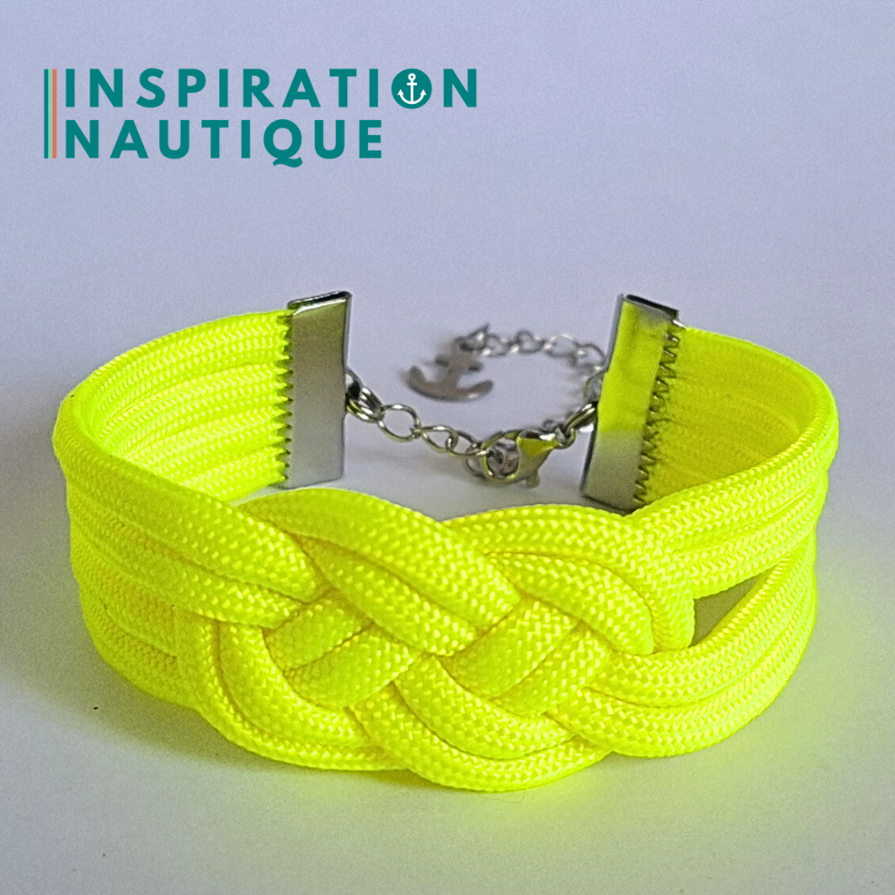 Bracelet marin avec noeud de carrick double, en paracorde 550 et acier inoxydable, Jaune fluo