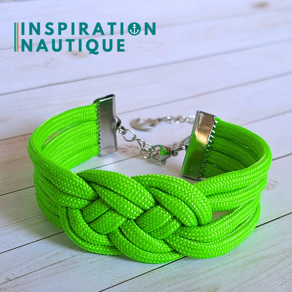 Bracelet marin avec noeud de carrick double, en paracorde 550 et acier inoxydable, Vert fluo