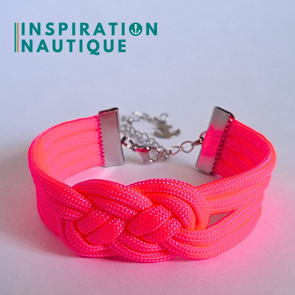 Bracelet marin avec noeud de carrick double, en paracorde 550 et acier inoxydable, Rose fluo