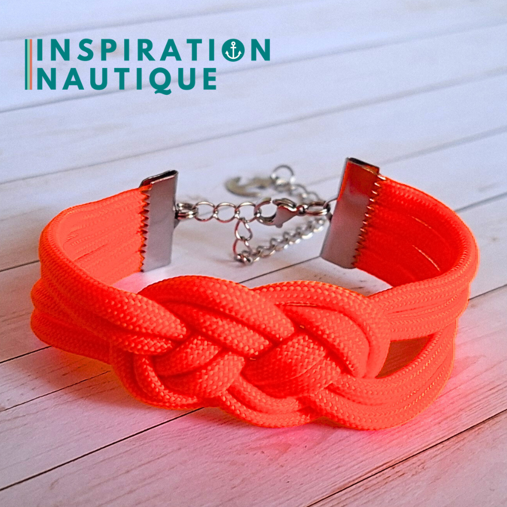 Bracelet marin avec noeud de carrick double, en paracorde 550 et acier inoxydable, Orange fluo