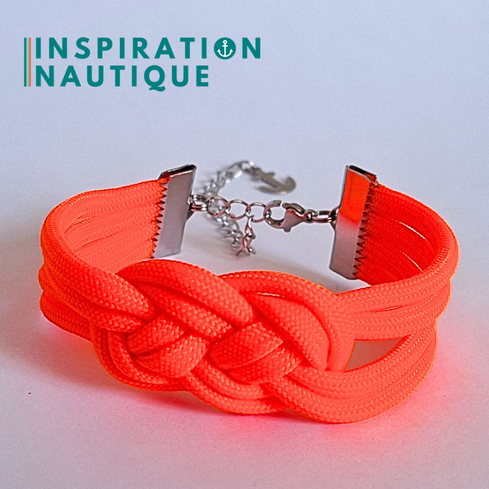 Bracelet marin avec noeud de carrick double, en paracorde 550 et acier inoxydable, Orange fluo