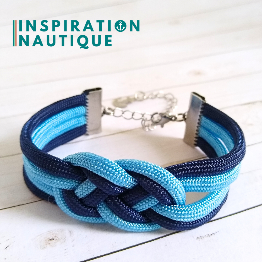 Bracelet marin avec noeud de carrick double, Marine et bleu pâle