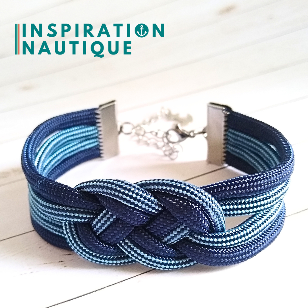 Bracelet marin avec noeud de carrick double unisexe, en paracorde 550 et acier inoxydable, Marine et marine et bleu pâle, ligné