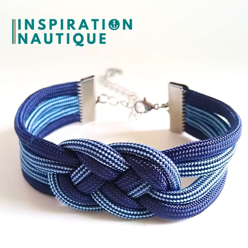 Bracelet marin avec noeud de carrick double unisexe, en paracorde 550 et acier inoxydable, Marine et marine et bleu pâle, ligné