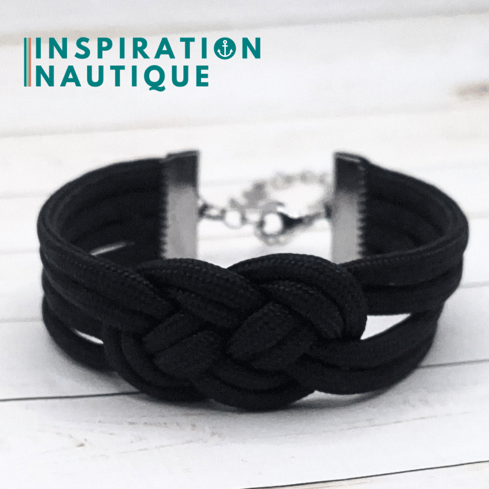 Bracelet marin avec noeud de carrick double, en paracorde 550 et acier inoxydable, Noir, Medium