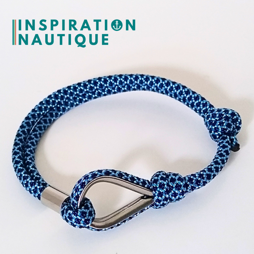 Bracelet marin avec cosse et noeud de pêcheur, Marine et bleu pâle diamants