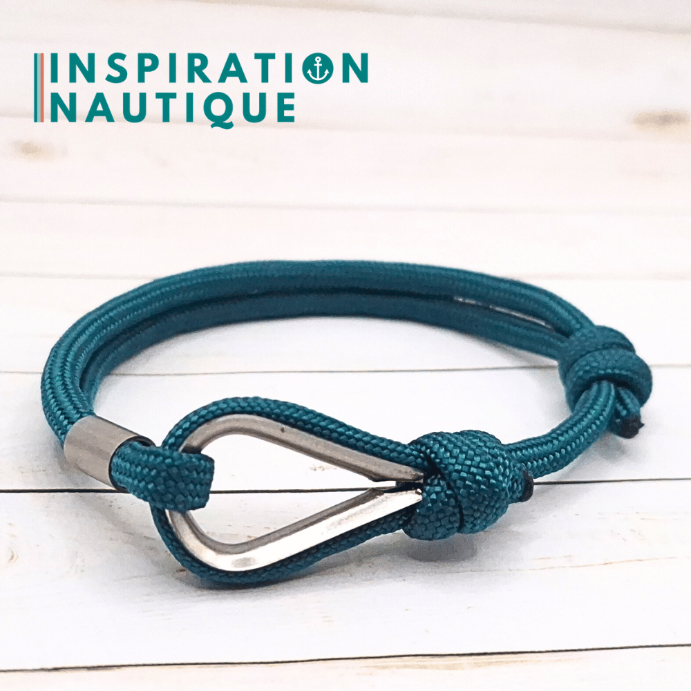Bracelet marin avec cosse et noeud de pêcheur, Sarcelle foncé, Medium