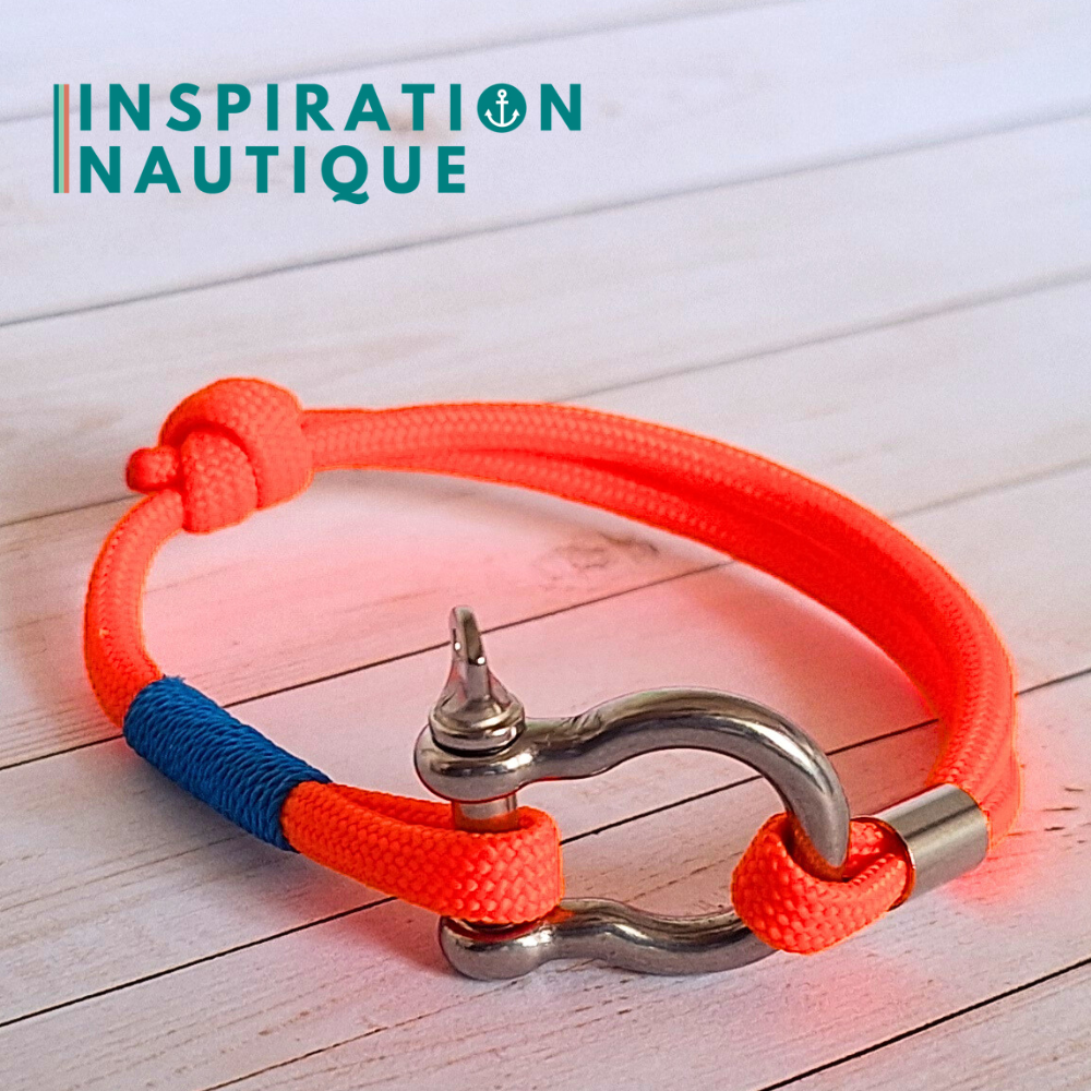 Bracelet marin avec manille en paracorde 550 et acier inoxydable, ajustable, Orange fluo