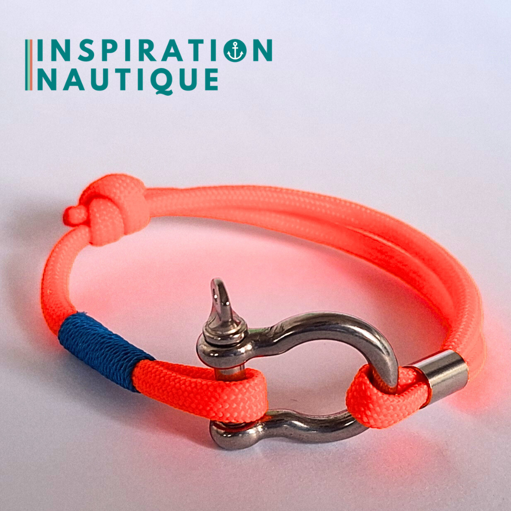 Bracelet marin avec manille en paracorde 550 et acier inoxydable, ajustable, Orange fluo