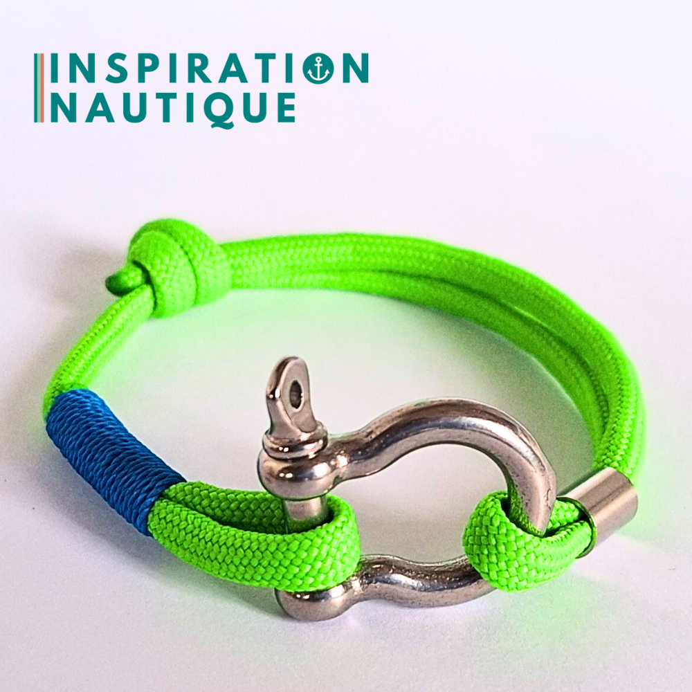 Bracelet marin avec manille en paracorde 550 et acier inoxydable, ajustable, Vert fluo