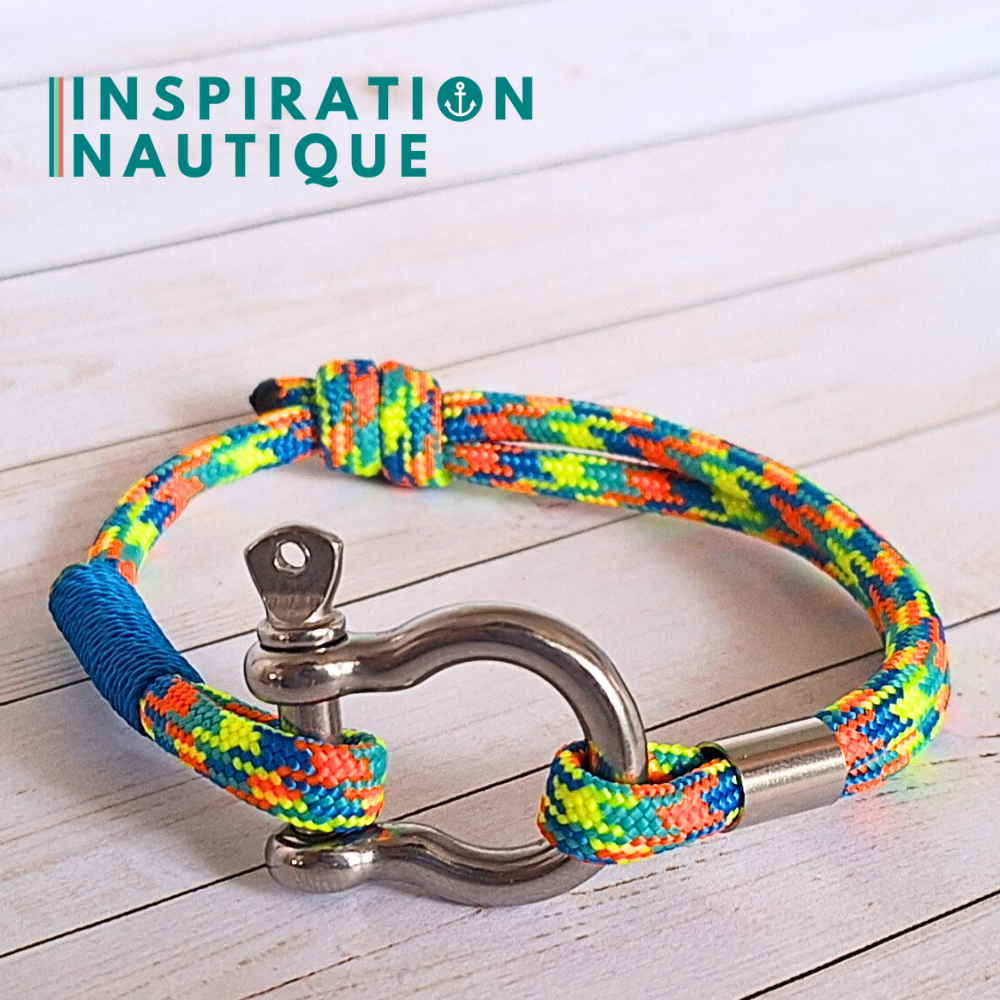 Bracelet marin avec manille en paracorde 550 et acier inoxydable, ajustable, Cartoon, surliure bleue, Medium