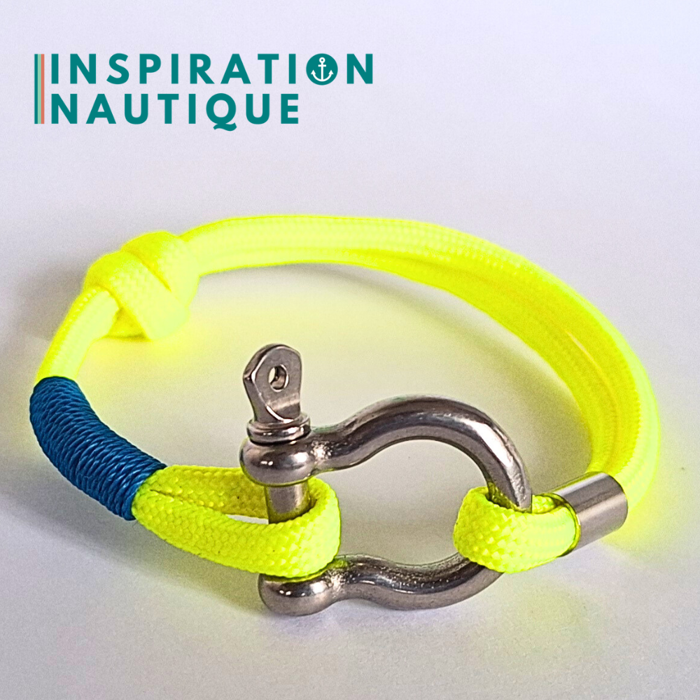 Bracelet marin avec manille en paracorde 550 et acier inoxydable, ajustable, Jaune fluo