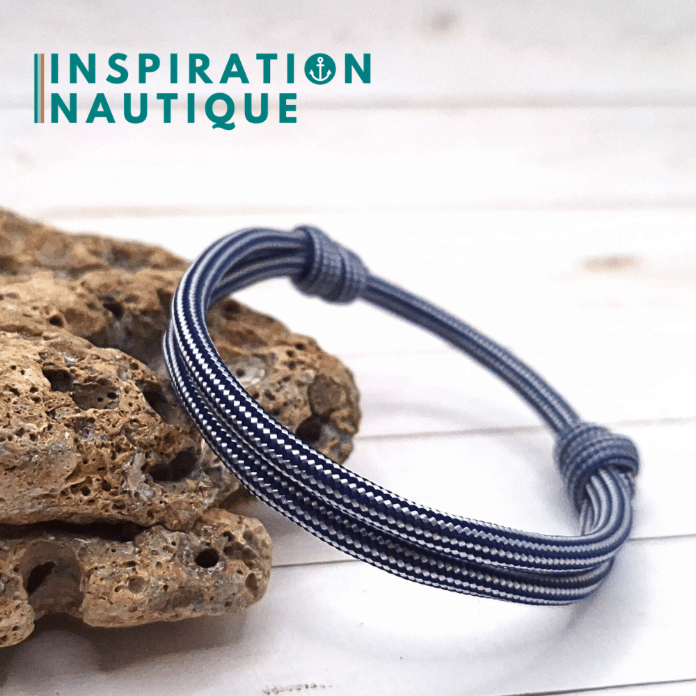 Bracelet simple avec noeuds de pêcheur, Marine et blanc ligné