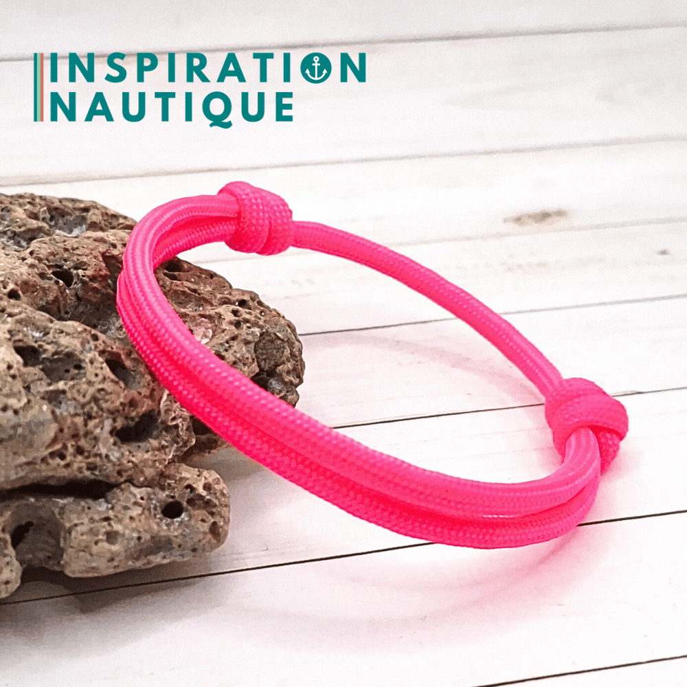 Bracelet simple avec noeuds de pêcheur, Rose fluo