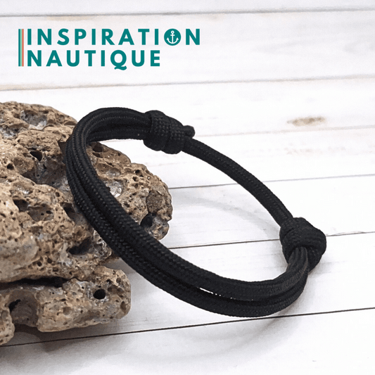 Bracelet simple avec noeuds de pêcheur, Noir