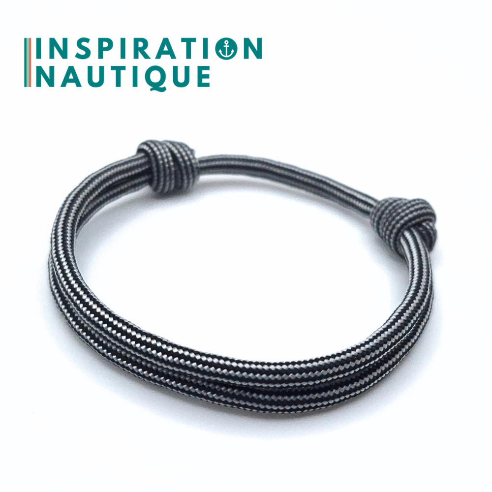 Bracelet simple avec noeuds de pêcheur, Noir et argenté ligné