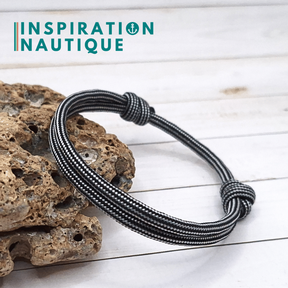 Bracelet simple avec noeuds de pêcheur, Noir et argenté ligné