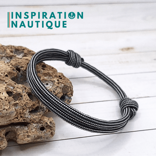 Bracelet simple avec noeuds de pêcheur, Noir et argenté ligné