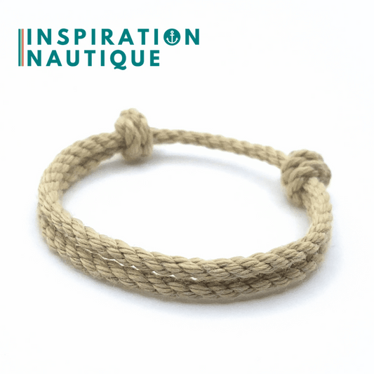 Bracelet simple avec noeuds de pêcheur en cordage de bateau authentique, naturel