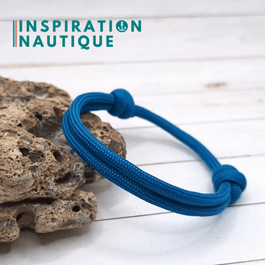 Bracelet simple avec noeuds de pêcheur, Bleu Caraïbes