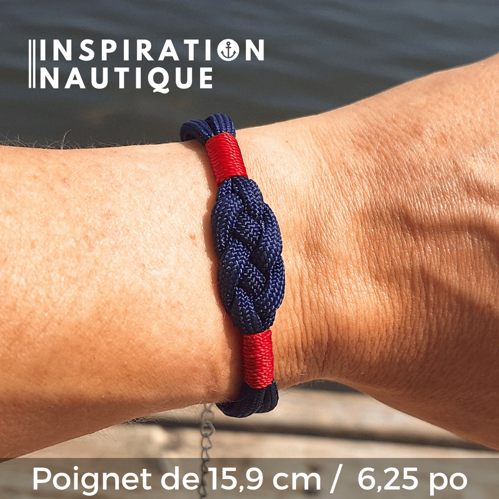 Bracelet marin avec noeud de carrick simple, noir et argenté diamants, surliure noire, Medium