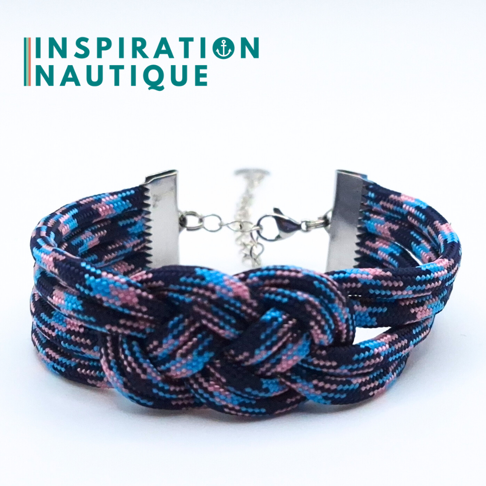 Bracelet marin avec noeud de carrick double unisexe, en paracorde 550 et acier inoxydable, Camo marine, rose, bleu pâle