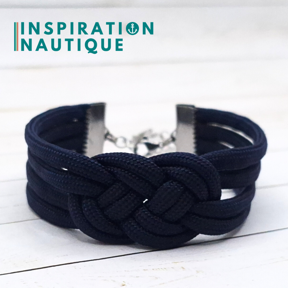 Bracelet marin avec noeud de carrick double unisexe, en paracorde 550 et acier inoxydable, Marine