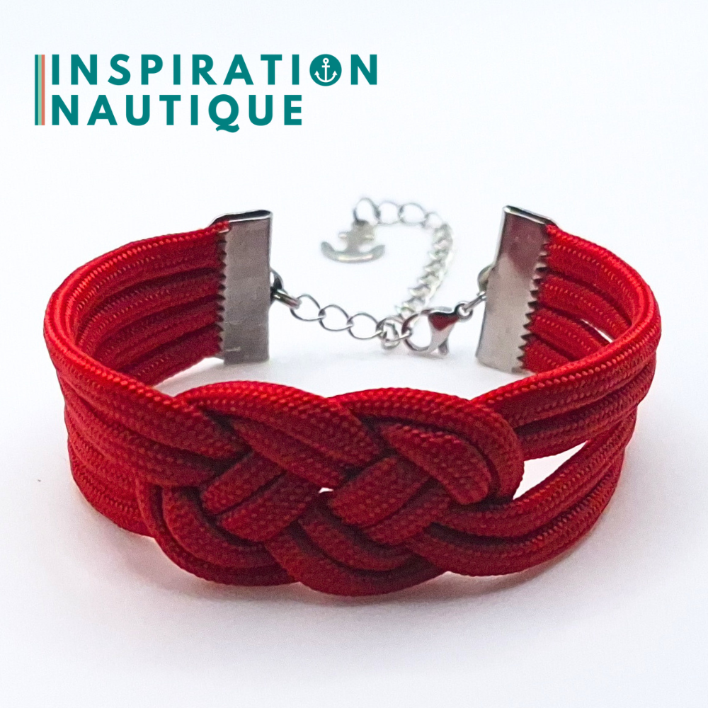Bracelet marin avec noeud de carrick double unisexe, en paracorde 550 et acier inoxydable, Rouge