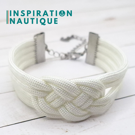Bracelet marin avec noeud de carrick double unisexe, en paracorde 550 et acier inoxydable, Blanc