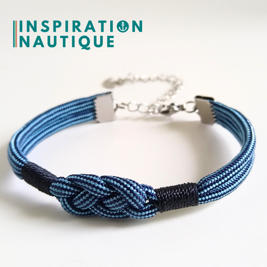 Bracelet marin avec noeud de carrick simple, Marine et bleu pâle, ligné