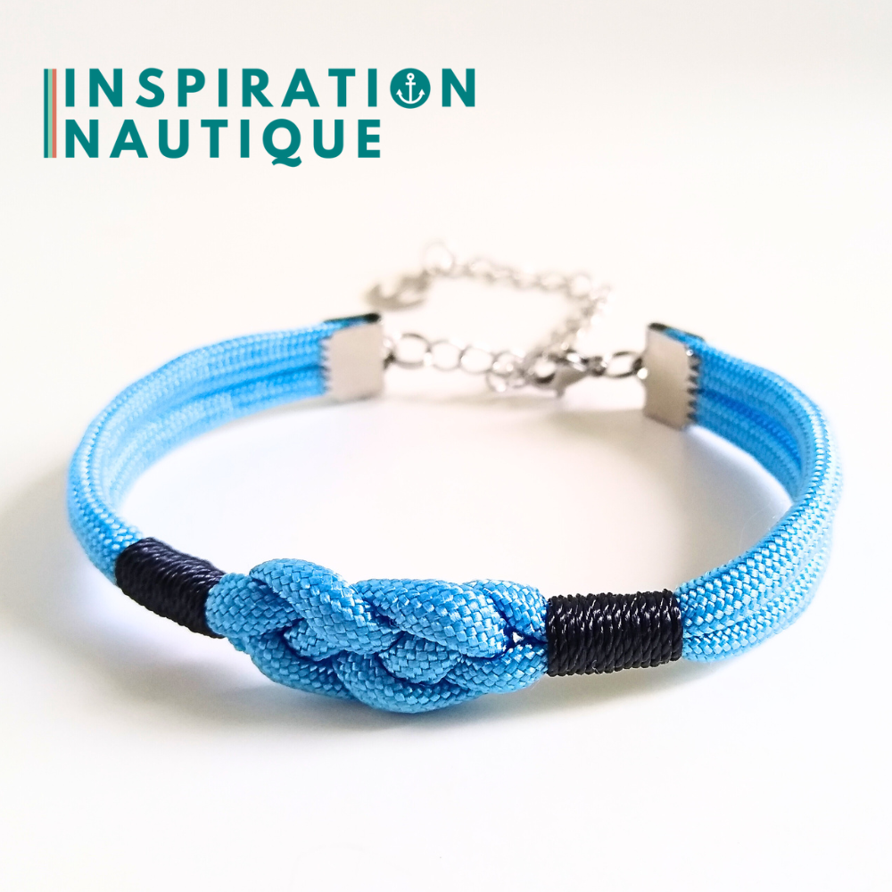 Bracelet marin avec noeud de carrick simple, Bleu pâle