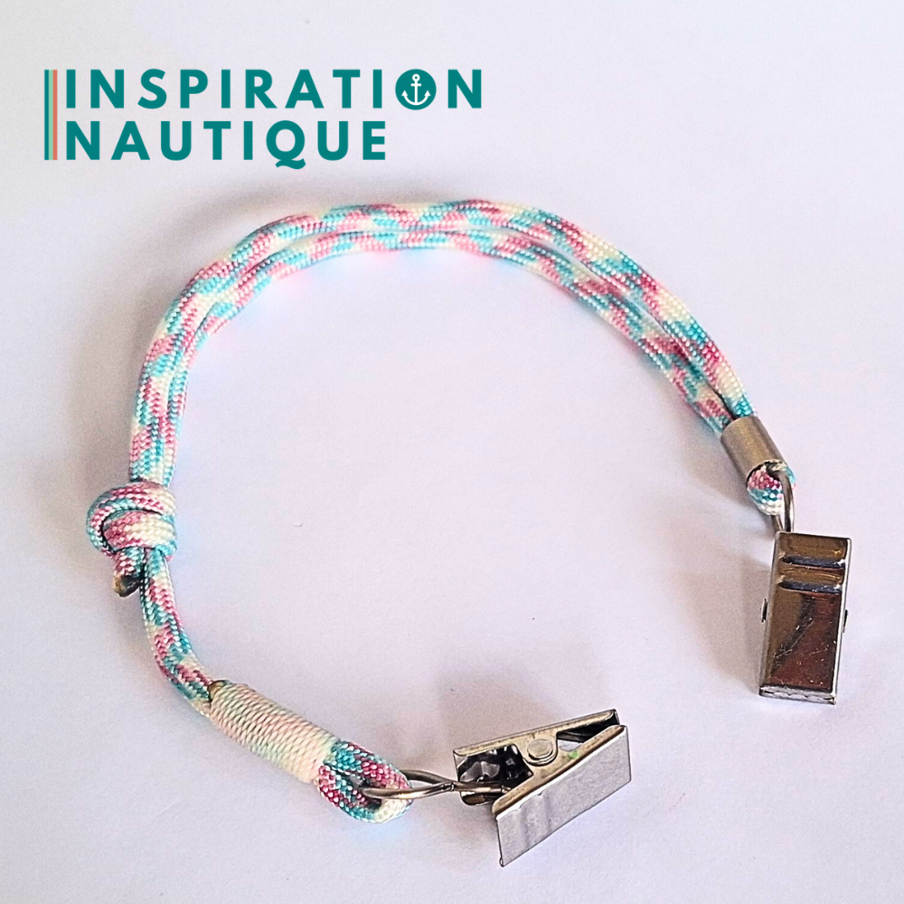 Cordon tempête pour chapeau en paracorde 550 et acier inoxydable, ajustable, Turquoise, rose et blanc