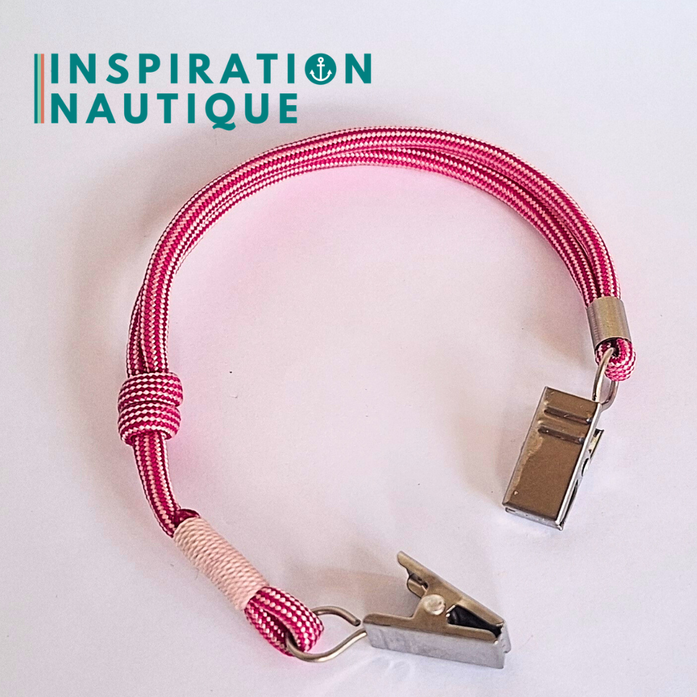 Cordon tempête pour chapeau en paracorde 550 et acier inoxydable, ajustable, Fuchsia et blanc ligné