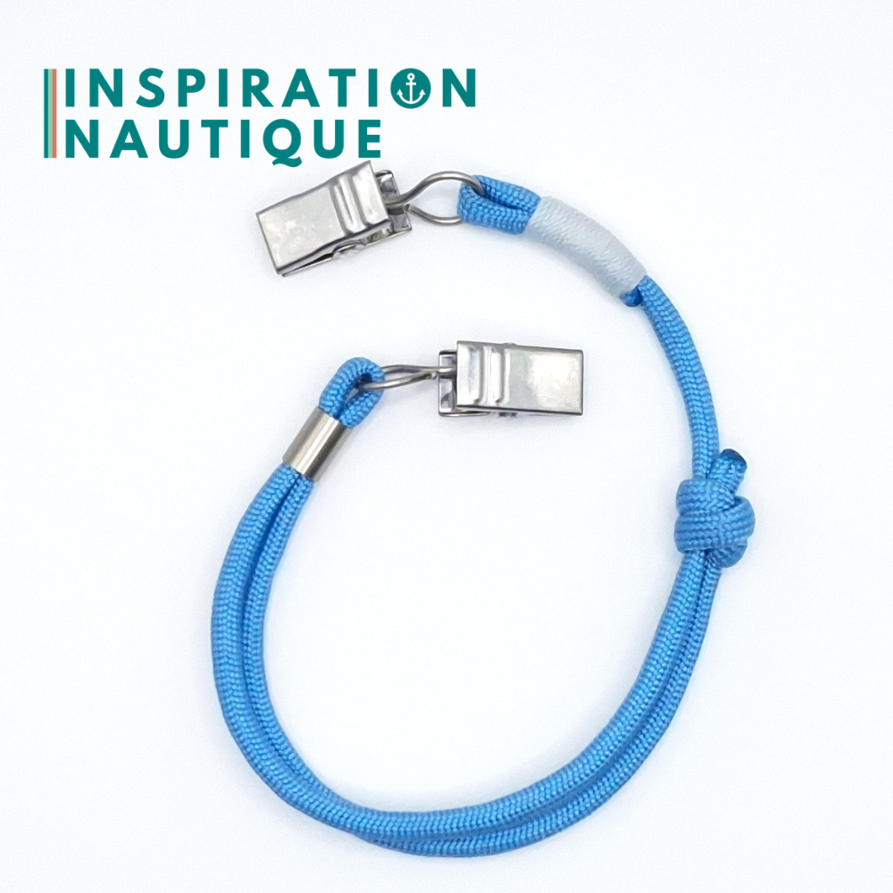 Cordon tempête pour chapeau en paracorde 550 et acier inoxydable, ajustable, Bleu pâle