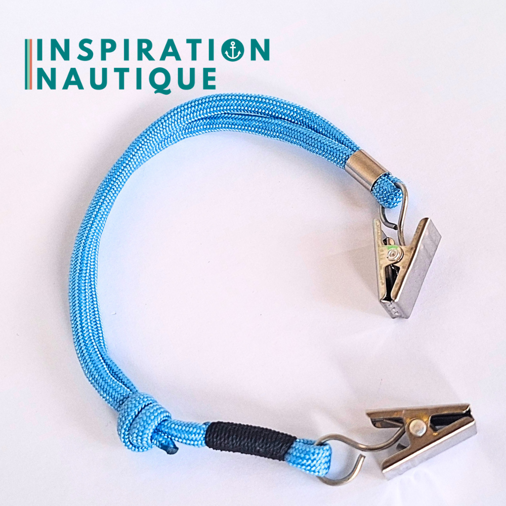 Cordon tempête pour chapeau en paracorde 550 et acier inoxydable, ajustable, Bleu pâle