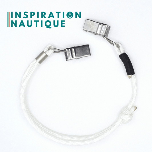Cordon tempête pour chapeau en paracorde 550 et acier inoxydable, ajustable, Blanc, Surliure noire