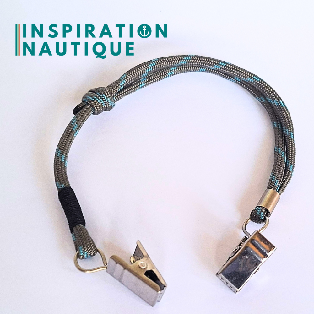Cordon tempête pour chapeau en paracorde 550 et acier inoxydable, ajustable, Gris avec traceur turquoise