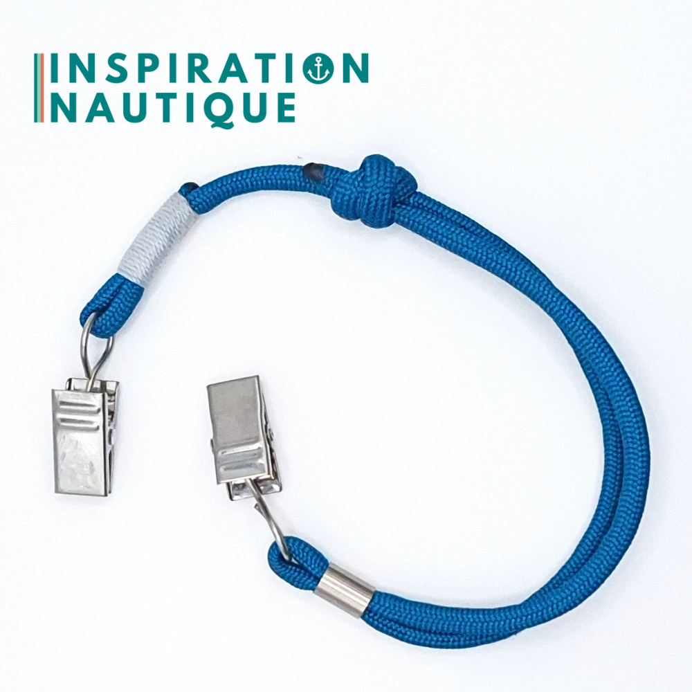 Cordon tempête pour chapeau en paracorde 550 et acier inoxydable, ajustable, Bleu Caraïbes