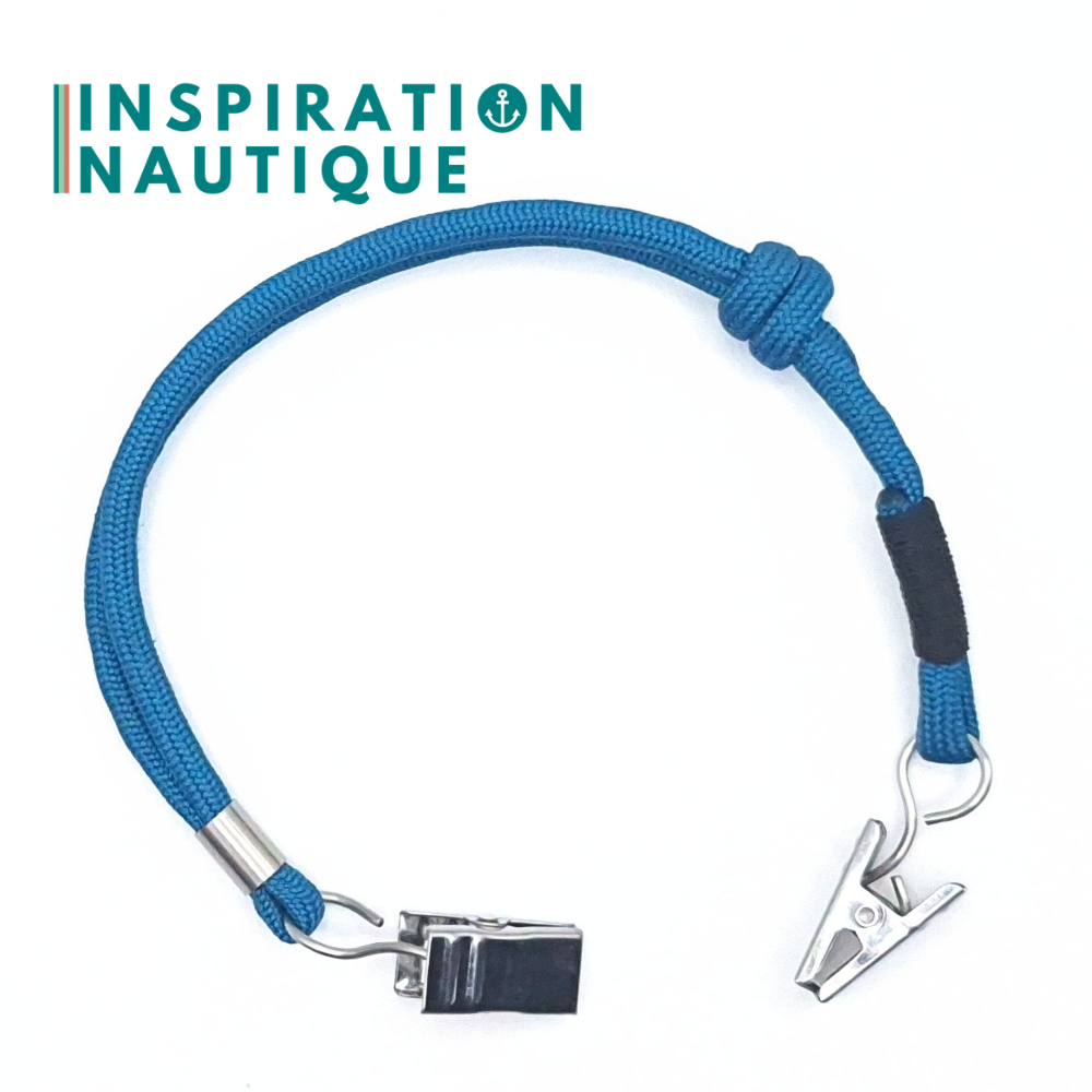 Cordon tempête pour chapeau en paracorde 550 et acier inoxydable, ajustable, Bleu Caraïbes