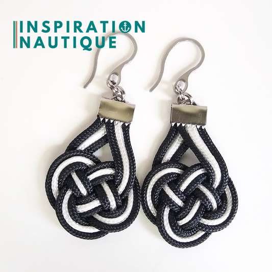 Boucles d'oreilles Double Coin Knot, Noires et blanches