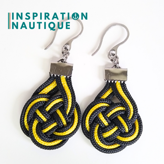 Boucles d'oreilles Double Coin Knot, Noires et jaunes