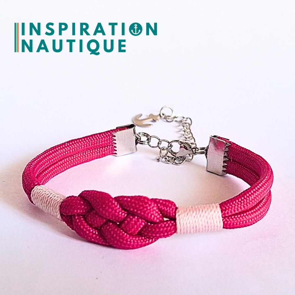 Bracelet marin avec noeud de carrick simple, en paracorde 550 et acier inoxydable, Fuchsia