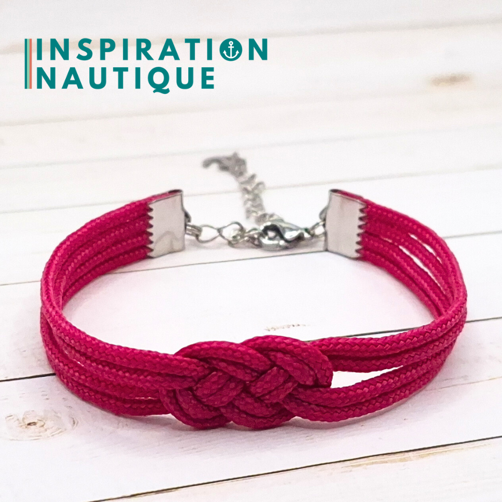 Bracelet marin avec mini noeud de carrick double, en petite paracorde et acier inoxydable, Fuchsia