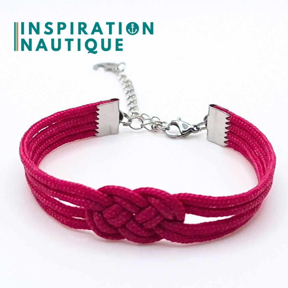 Bracelet marin avec mini noeud de carrick double, en petite paracorde et acier inoxydable, Fuchsia