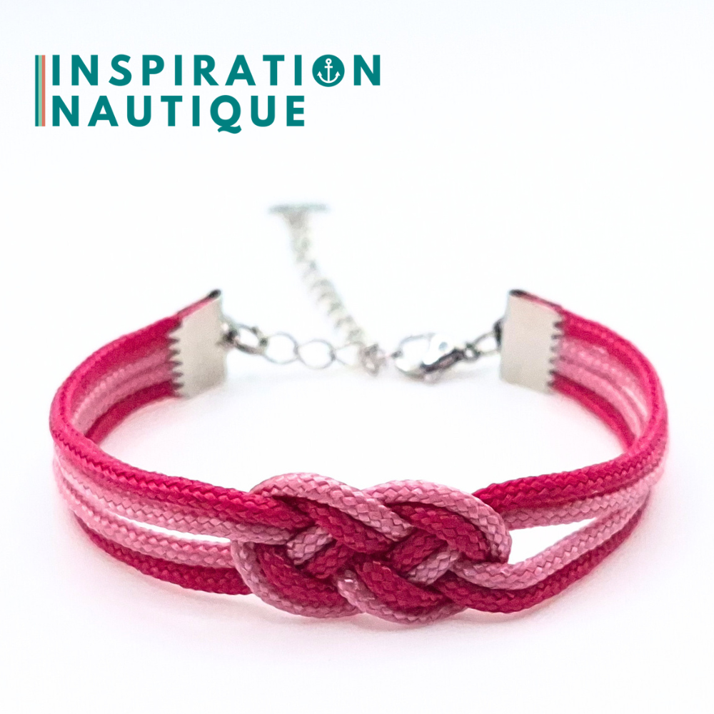 Bracelet marin avec mini noeud de carrick double, en petite paracorde et acier inoxydable, Fuchsia et lavande rose