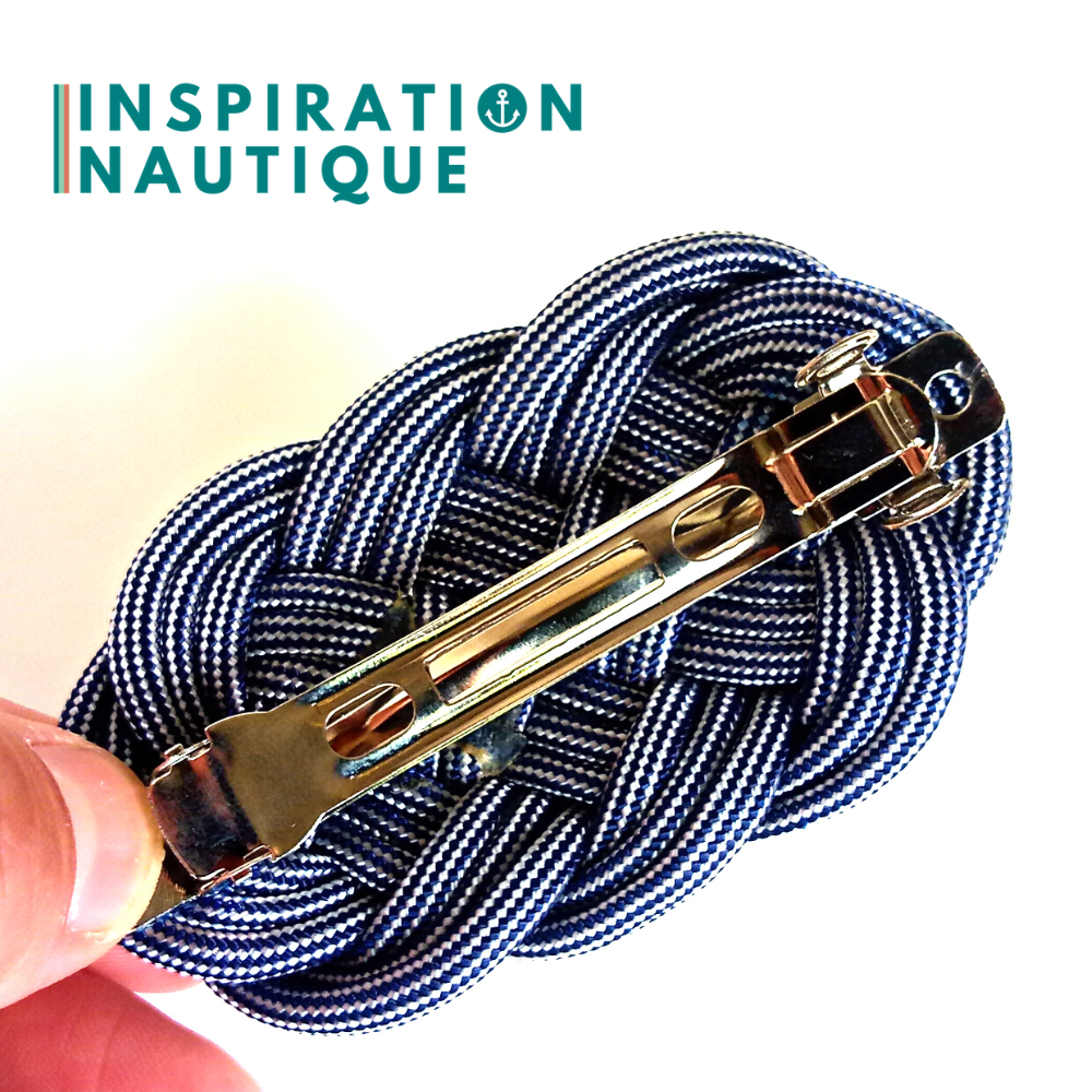 Ocean plait mat marine-style hair clip made of 550 Paracord, Navy Blue and White Stripes