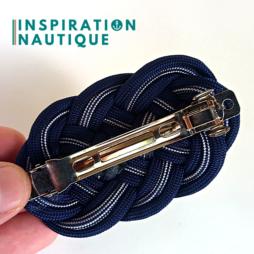 Barrette au style marin composée d'une baderne en paracorde 550, Marine, et marine et blanc ligné