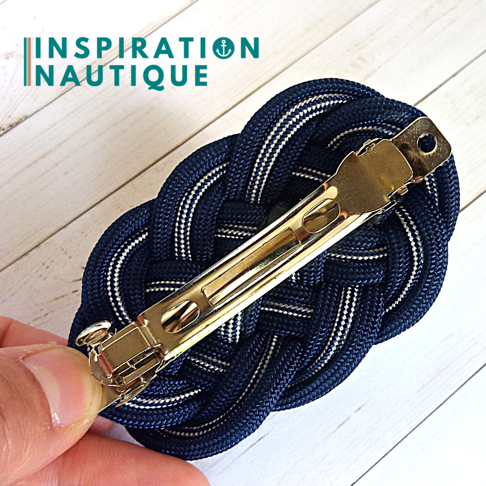 Barrette au style marin composée d'une baderne en paracorde 550, Marine, et marine et blanc ligné