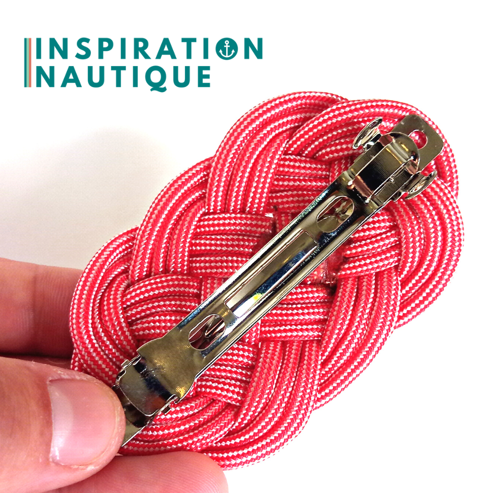 Barrette au style marin composée d'une baderne en paracorde 550, Rouge et blanc ligné